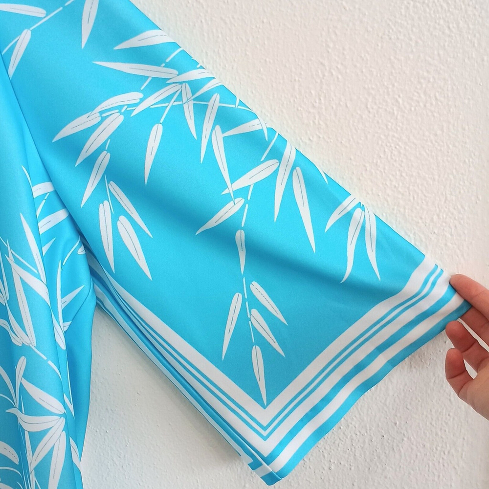 Vtg Top Notch Layered Open Front Shirt 3/4 Sleeve Turquoise Hawaiian Sz 40/20W - Picture 5 of 9